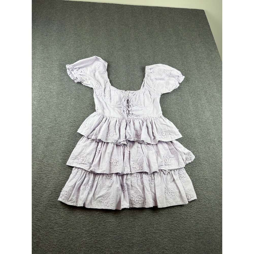Altar'd State Mini Dress Womens Small Lavender Embroidered Tiered Corset Lace Up